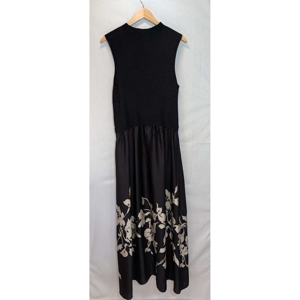 Taylor Womens Black Ribbed Knit Floral Satin Mixed Media Maxi Dress Size L - Picture 4 of 6